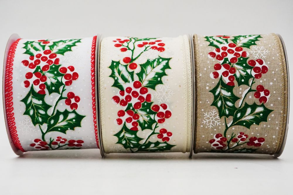 WSTĘGA Z LIŚCIAMI OSTROKRZEWU NA SZCZĘŚLIWE ŚWIĘTA